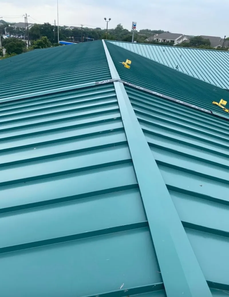 Green commercial metal roof ridge and valley for Metal Roof Repair in Burnt Mills